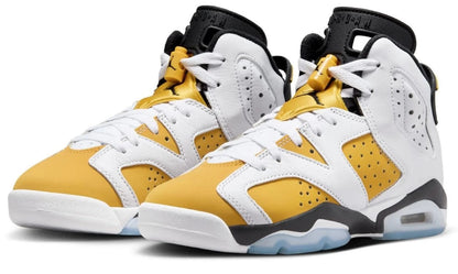 Big Kid's Jordan 6 Retro White/Yellow Ochre-Black (384665 170)